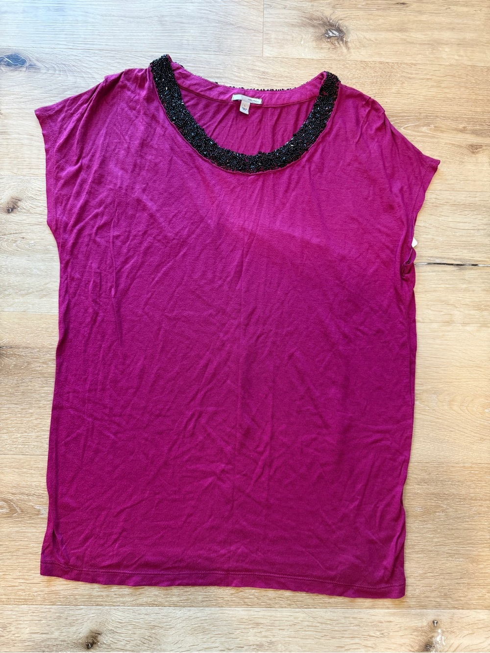 Halogen Magenta Pink Lightweight Blouse with Beaded Black Neckline New with Tags